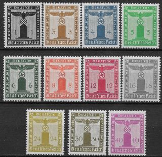 Germany 3rd Reich Mi 144 - 154 Official Stamps Issued 1938 Mh