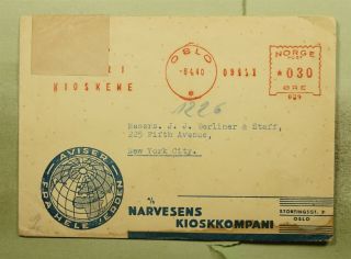 Dr Who 1940 Norway Oslo Metered Advertising To Usa Wwii Censored E52641