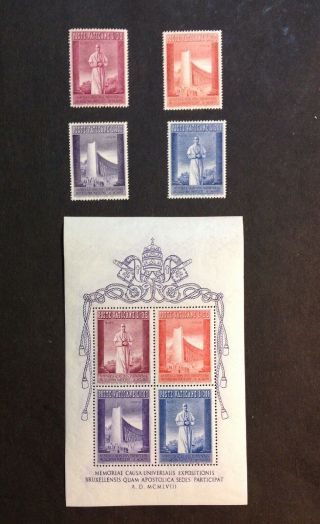 Vatican City 1958 Sc 239 - 242a Vf Mnh Set,  Souvenir Sheet $27