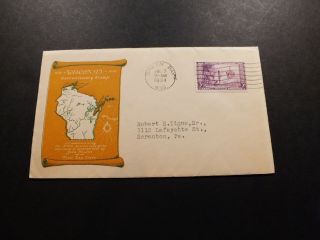 Us Fdc 7 Jul 1934 Sc739 Cachet Wisconsin Tercentenary Stamp Green Bay Wi