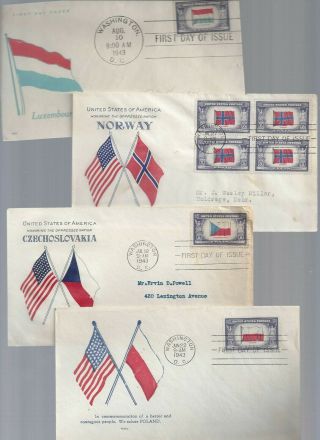 Set 13 WWII Overrun Country Scott 909 - 921 FDC ' s w/ mixed cachets 3