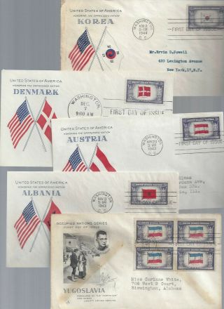 Set 13 WWII Overrun Country Scott 909 - 921 FDC ' s w/ mixed cachets 5