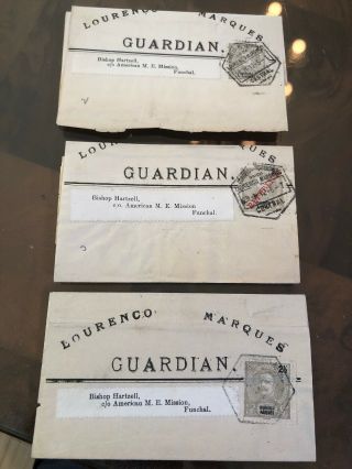 3 1900s Lourenço Marques Portugal Colonial Newspaper Wrapper Covers To Funchal