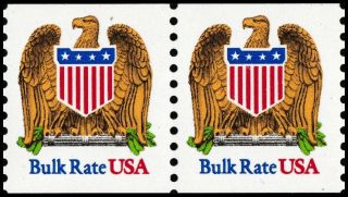 Us 2602 Eagle & Shield 10c Bulk Rate Coil Pair Mnh 1991