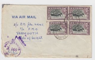 Ww2 Ceylon East African Apo 58 1944 Censor Cover To Fmo Yarmouth Isle Of Wight