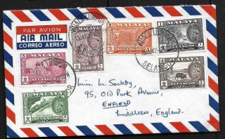 Malaysia,  Selangor 1961 Set,  On Cover To Uk,  Stamps Cat £16,  Unusual