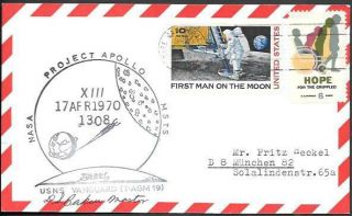 Us Space Postcard 1970.  " Apollo 13 " Splashdown.  Usns Vanguard Tracking Ship
