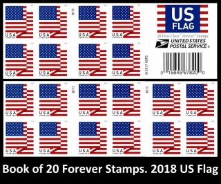 Usa Forever Stamps " Us Flag " 2018（book Of 20) Shipped Fast - With Tracking