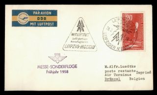Dr Who 1958 Germany Ddr First Flight Lufthansa Leipzig To Belgium E49301