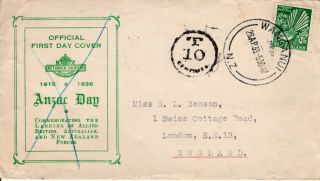 Zealand 1936 Underpaid Commercial Cover To Uk With Cachet Applied