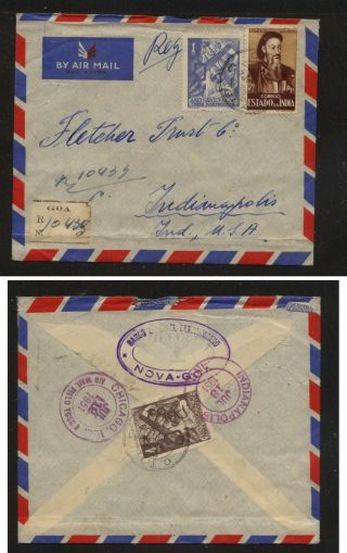 Portugal India Registered Cover To Us 1951 Kl1022