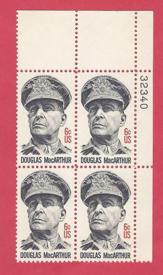U.  S.  Scott 1424,  Mnh 6 Cent Plate Block Of 4 - 1970 - General Douglas Macarthur