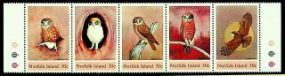 Norfolk Island Owl Strip Of 5v Fine Sheet 343