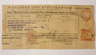 Allianz Und Stuttgarter Life Insurance Receipt 1a Revenue,  3/4a Franked 1949
