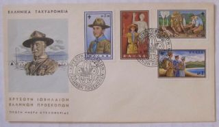 1960 Greece Robert Baden Powell Vintage Boy Scouts Cachet First Day Cover Stamps