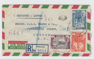 Aden 1957 Mukalla Registered Letter To London Air Mail