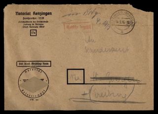 Dr Who 1946 Germany Kenzingen Stampless Postage Due To Freiburg E49117