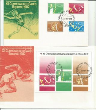 Australia Fdc - 1982 Commonwealth Games Brisbane,  M/s - 2 Covers