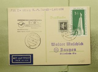Dr Who 1958 Germany Ddr First Flight Lufthansa Leipzig Postcard E47885