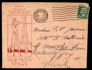 Mayfairstamps 1931 France Paris Styles Advertising To Us Cover Wwb47367
