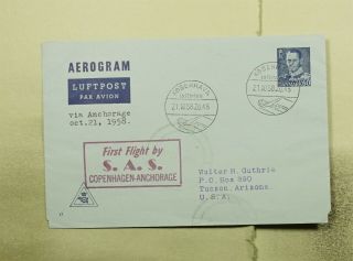 Dr Who 1958 Denmark First Flight Sas Copenhagen To Anchorage Ak Usa E48883