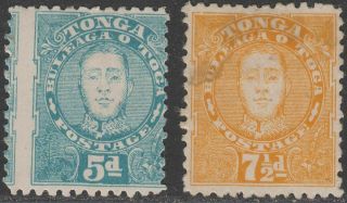 Tonga 1895 King George Ii 5d Blue,  7½d Yellow Sg34 - 35a Cat £87 With Faults