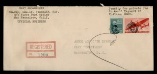 Dr Who 1944 Navy Dept Official Registered Airmail Prexie To Usa E46377