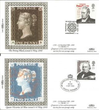 4 Benham Silk First Day Covers Incl Penny Black And Queen Victoria 2d Blue U208