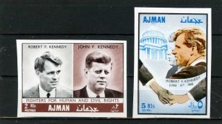 Ajman 1968 Famous People Brothers Kennedy Set Of 2 Stamps Imperf.  Mnh