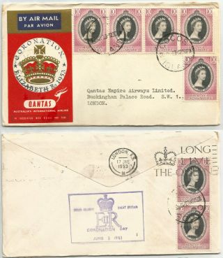 Singapore 1953 Coronation Flight Cover At 70c Rate W.  Cocos Cancels