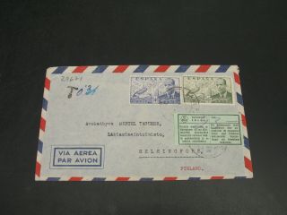 Spain 1950s Postage Due Airmail Cover To Finland 29671