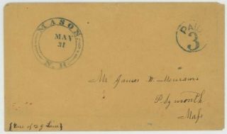Mr Fancy Cancel Stampless Cover Red Mason Nh Fancy Dcds Paid 3 In Circle Dpo