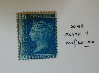 1858 - 1870 Queen Victoria Qv 2d Blue Plate 7 Stamp Corner Letters J K