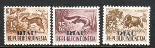 1957 Indonesia Riau Animals Overprints Sg223 - 25 Hinged / Unhinged