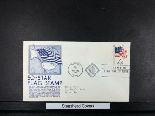 Us Fdc 4 Jul 1960 Anderson Cachet 50 - Star Flag Stamp Honolulu Hi 4c Stamp