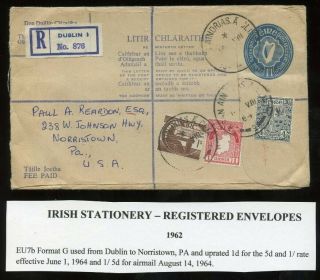 Ireland - 1962 - Postal Stationery - 1/1 Registered Envelope - Fai Eu7b