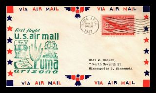 Dr Jim Stamps Us Yuma Arizona First Flight Air Mail Cover 1947 Los Angeles