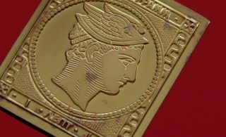 Modern Gold plated 8.  4g Silver Stamp Ingot Greece Greek Hermes Head 1 Lepton 5