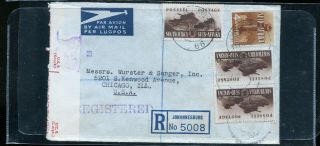 1942 South Africa Registered Postcard To Usa Opened By Censor Co506