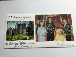2000 Bradbury Fdc Queen Mother 100 Years - Signed Earl Of Strathmore.