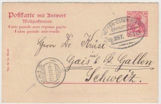 Germ.  Dr 1909 P.  St.  Reply Card P 62 F Railw.  Pm " Meppen - Essen (old. ) " To Switzerland