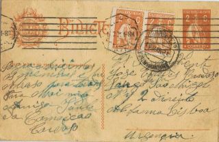 Portugal - 1921 Inteiro Postal 2 C.  Ceres,  2 C.  (2) Ceres.  Ribeira De SantarÉm