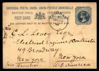 Mayfairstamps India 1888 Bombay To Us York Postal Stationery Card Wwb79731
