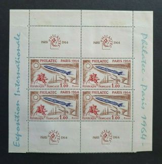 1964 Philatec Block 4 Stamps Vf Mnh France V228.  34 Start 0.  99$