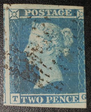 Gb Qv Sg14 2d.  Blue,  Letters T - G,  Stamp (no2346)