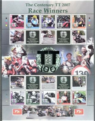 Isle Of Man 2007 Tt Races Winners Motorcycles Special Sheet Mnh