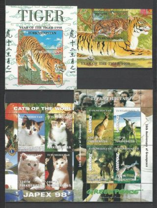 Turkmenistan 1997 - 8 Year Of The Tiger/cats/green Peace - Kangaroos Mnh S/s