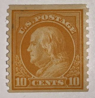 Travelstamps:1916 - 1922 Us Stamps Sc 497 Yellow 10¢ Nowm Coil Single Mogh