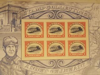 Inverted Jenny $2 Us Postage Stamp,  Pane Of 6 Stamps Per Sheet.