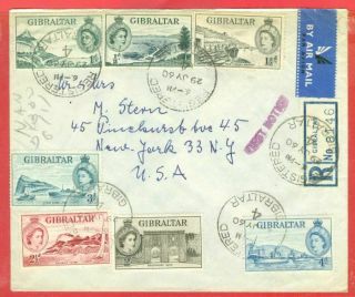 Gibraltar 7 Diff Stamp On Registered Cover To Usa 1960